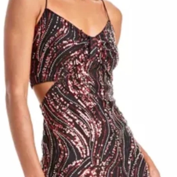 Guess Black and Red Sequin Midi Dress - Picture 1 of 4